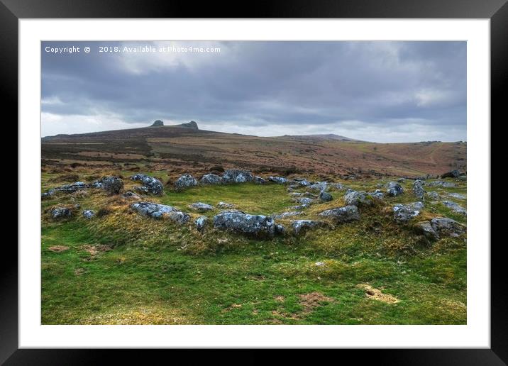 Haytor Ancient Hut Circles Framed Mounted Print by Diana Mower