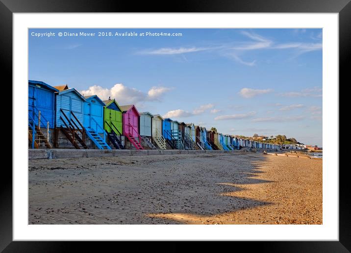 The Naze beach huts Framed Mounted Print by Diana Mower