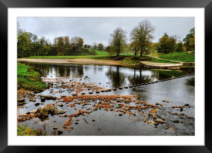 The River Wharfe Stepping Stones Framed Mounted Print by Diana Mower