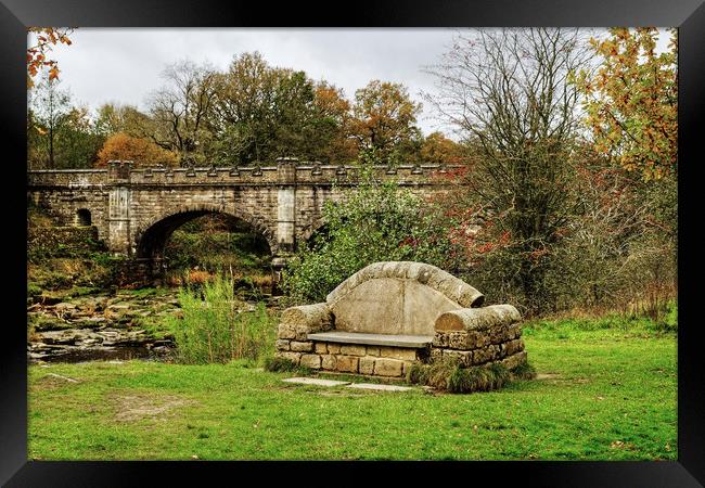 The Nidd Aquaduct and stone Seat Framed Print by Diana Mower