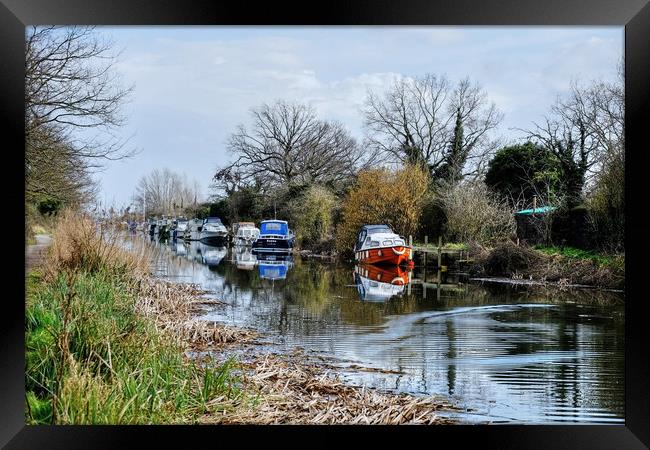 Heybridge Canal boats Essex Framed Print by Diana Mower