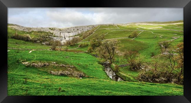 Malham Cove and hills Framed Print by Diana Mower