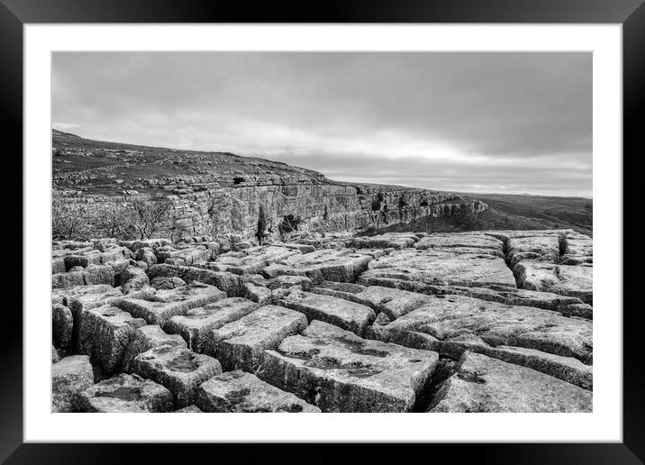 Limestone Pavement Malham Monochrome Framed Mounted Print by Diana Mower