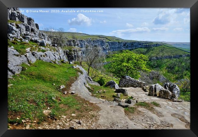 Malham Cove Descent Framed Print by Diana Mower