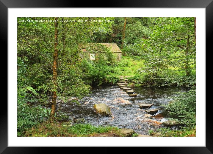 Stepping Stones across Hebden Beck Framed Mounted Print by Diana Mower