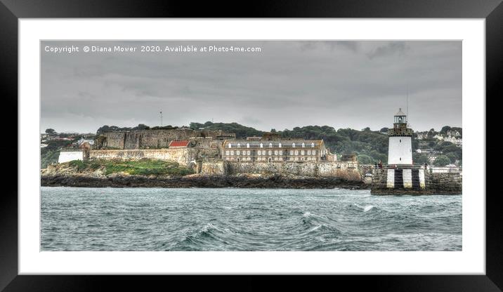 St Peter Port Lighthouse Guernsey Framed Mounted Print by Diana Mower