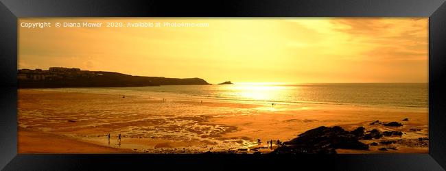 Fistral Beach Sunset Panoramic Framed Print by Diana Mower