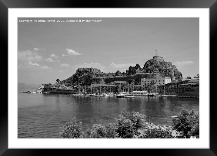 Old Fort Corfu Greece in monochrome  Framed Mounted Print by Diana Mower