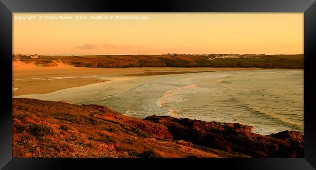 Crantock beach at Sunset Framed Print by Diana Mower