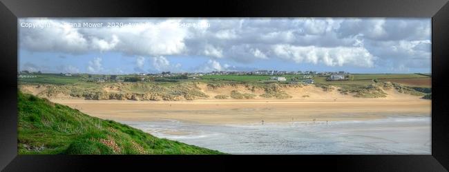 Crantock bay beach panoramic Framed Print by Diana Mower