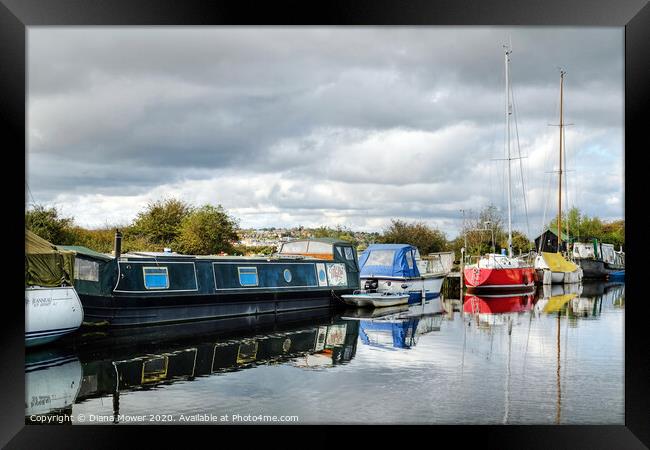 Heybridge Canal boats and Maldon Essex Framed Print by Diana Mower