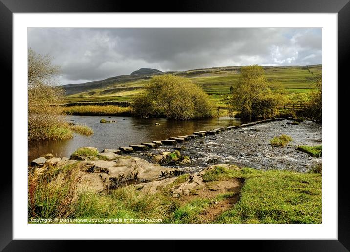  Ingleborough and  Stepping Stones Yorkshire Dales Framed Mounted Print by Diana Mower