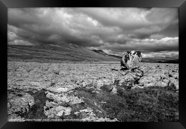 Twistleton Scar and Whernside Erratic  Framed Print by Diana Mower