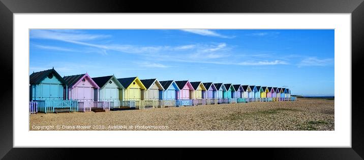 Mersea Beach Huts Essex Panoramic Framed Mounted Print by Diana Mower