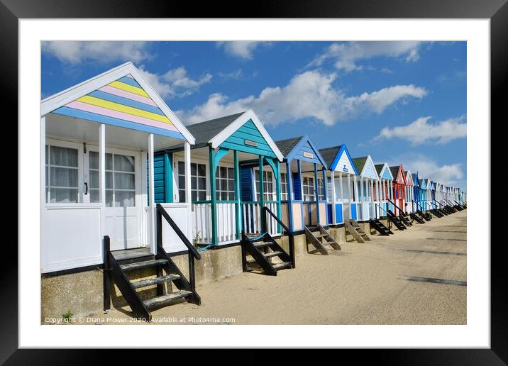 Southwold beach huts Suffolk Framed Mounted Print by Diana Mower