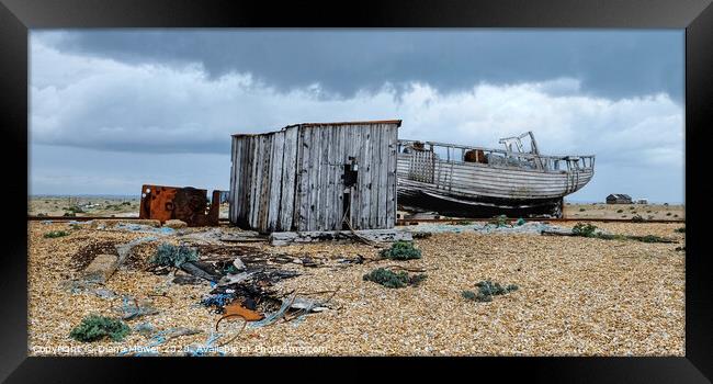 Cloudy Dungeness Kent  Framed Print by Diana Mower
