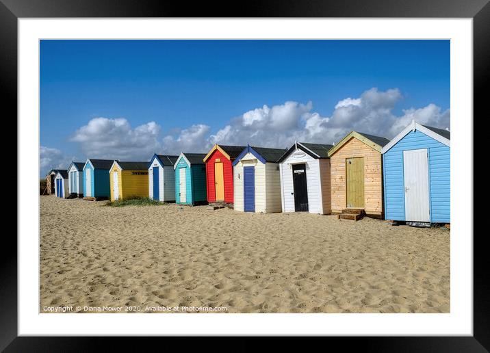 Southwold  Beach Huts on the Sand Framed Mounted Print by Diana Mower