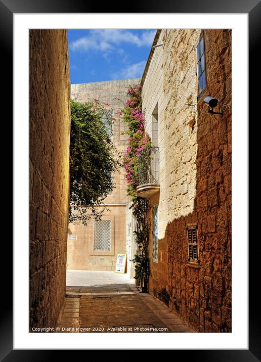 Mdina The Silent City Malta Framed Mounted Print by Diana Mower