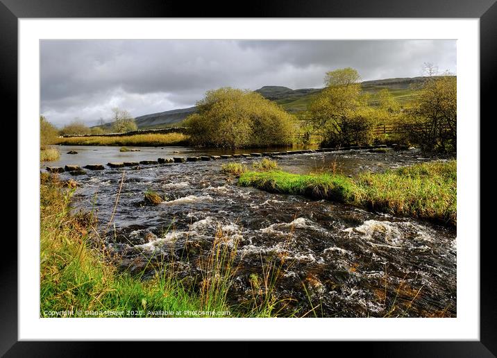 River Doe Stepping stones Yorkshire Dales Framed Mounted Print by Diana Mower