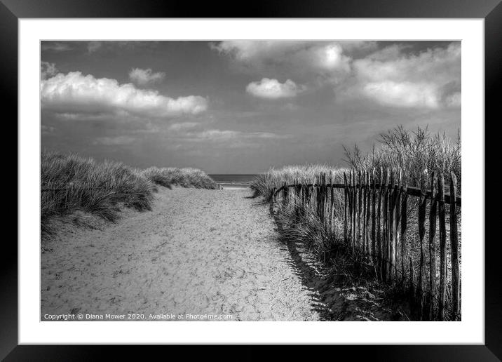 Mablethorpe beach Lincolnshire Monochrome Framed Mounted Print by Diana Mower
