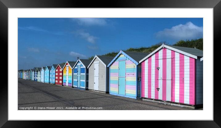 Pakefield Colourful Beach Huts Framed Mounted Print by Diana Mower