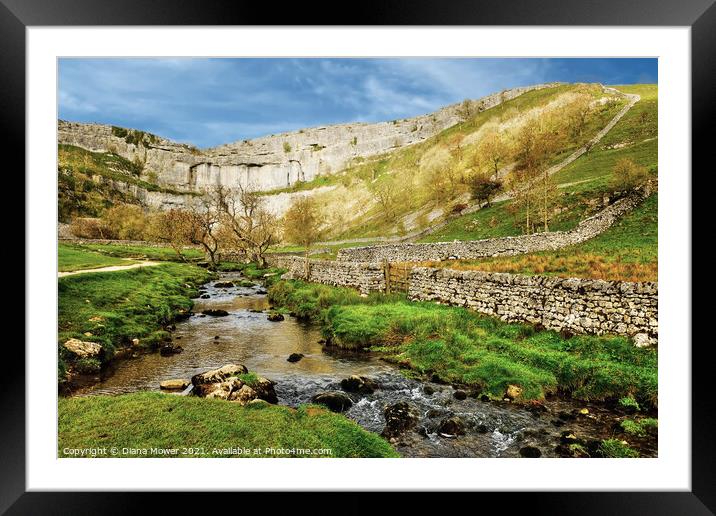 Malham Cove and Beck Yorkshire Dales Framed Mounted Print by Diana Mower
