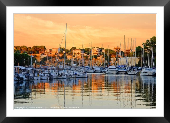 Porto Cristo Harbour Sunset Mallorca Framed Mounted Print by Diana Mower
