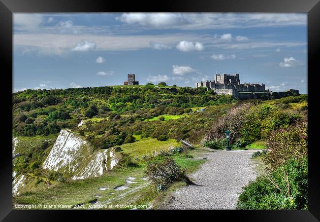 Cliff top Walk near Dover Castle Kent Framed Print by Diana Mower