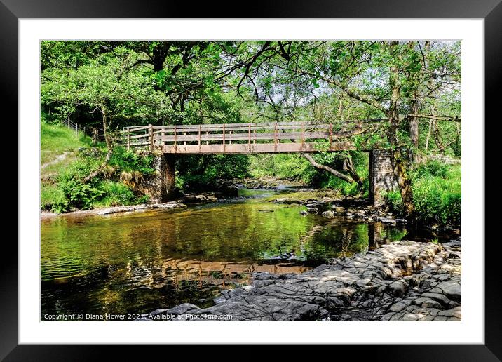 Footbridge over the River Mellte on the Waterfall  Framed Mounted Print by Diana Mower