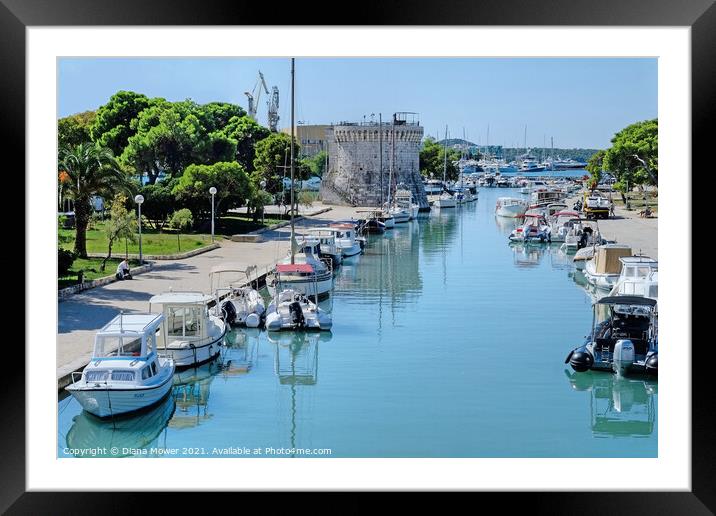 Trogir boats and Castle View Croatia Framed Mounted Print by Diana Mower