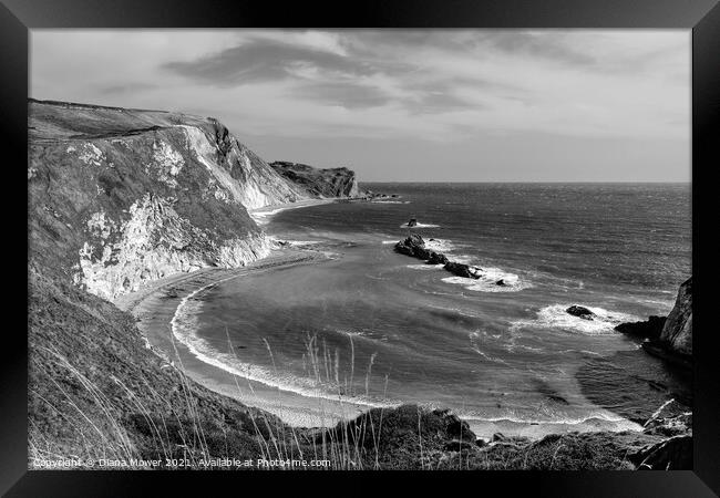 Man O' War Bay Dorset Monochrome Framed Print by Diana Mower