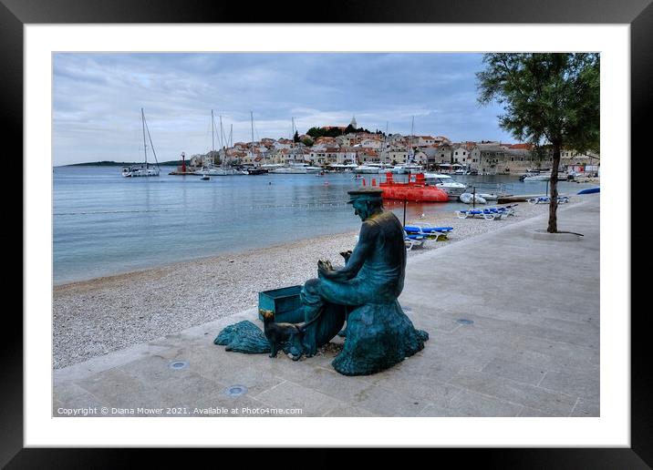 Primosten Fisherman Statue Croatiatia Framed Mounted Print by Diana Mower