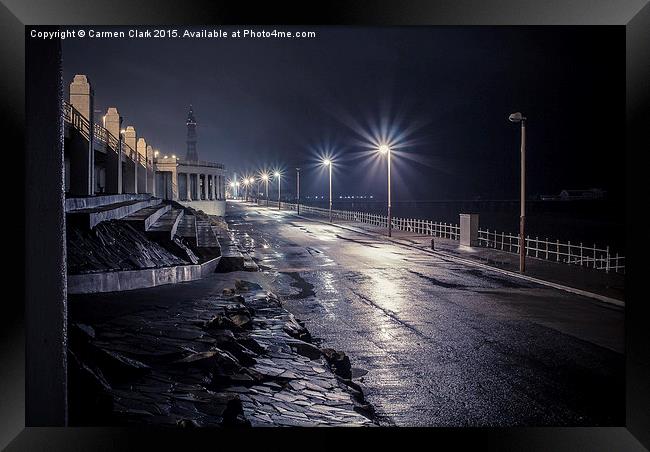Rainy Winter's evening on Blackpool Promenade Framed Print by Carmen Clark
