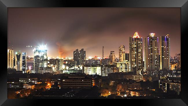 Fire Mumbai Night sky Framed Print by Arfabita  