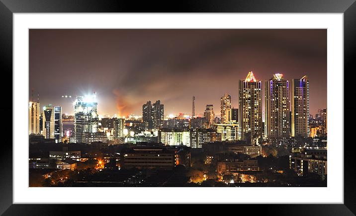 Fire Mumbai Night sky Framed Mounted Print by Arfabita  