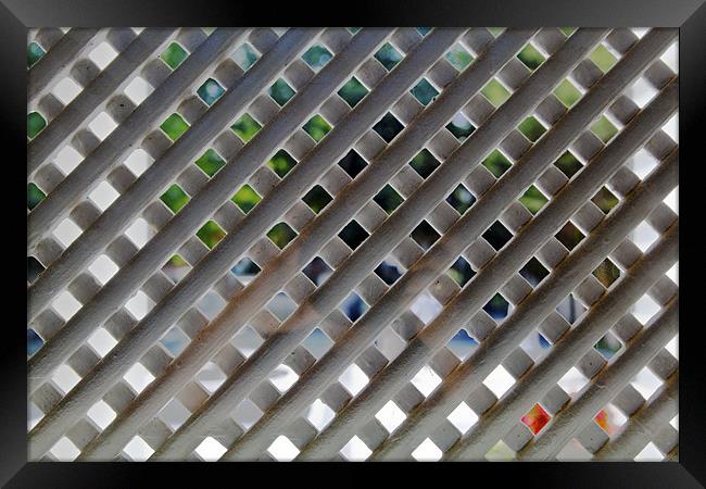 White lattice screening garden view Framed Print by Arfabita  