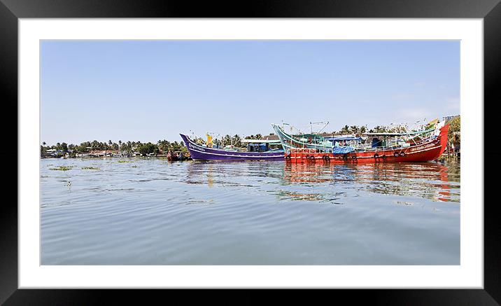 Colourful fishing boats moored Kochin Framed Mounted Print by Arfabita  
