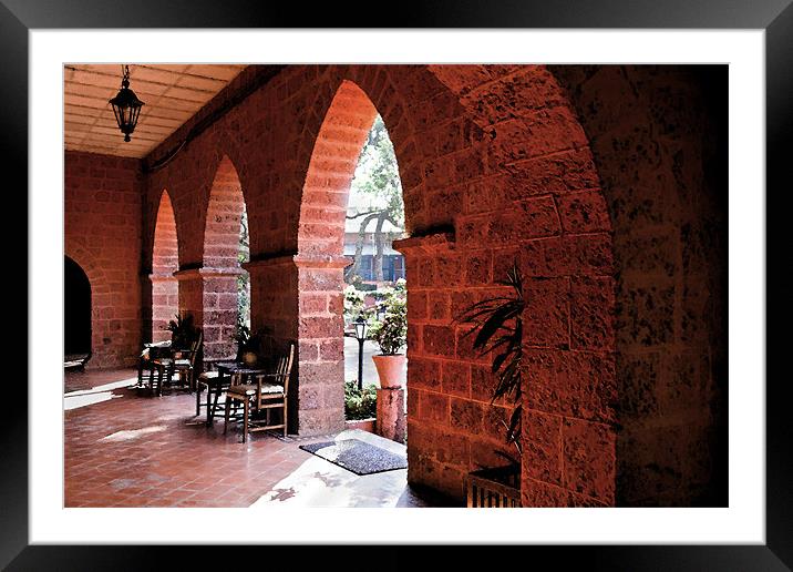 Pointed red brick arches to gardens Framed Mounted Print by Arfabita  