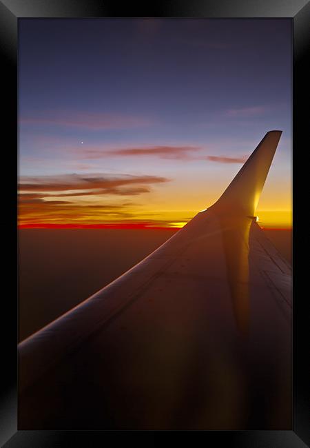 Starboard wing and sunset Framed Print by Arfabita  