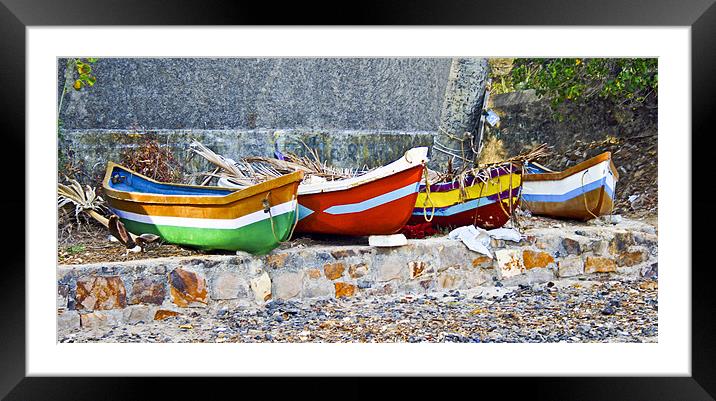 Fishermans canoes at Menori Belle Framed Mounted Print by Arfabita  