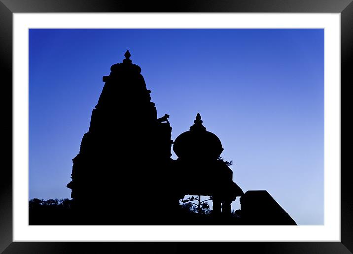 Silhouette of Jain and Hindu Temple Framed Mounted Print by Arfabita  