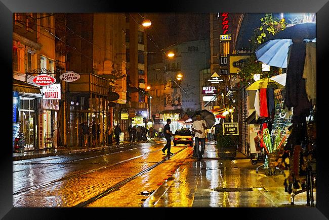 Rainy Night in Istanbul Framed Print by Arfabita  