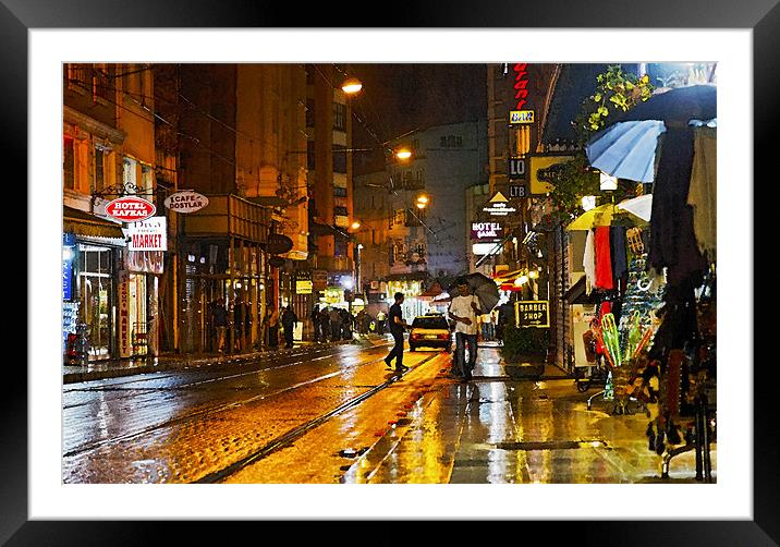 Rainy Night in Istanbul Framed Mounted Print by Arfabita  