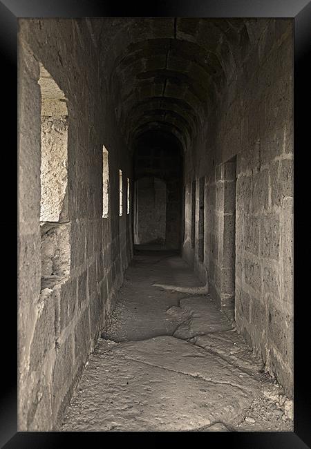 Sepia Monastery Corridor Framed Print by Arfabita  