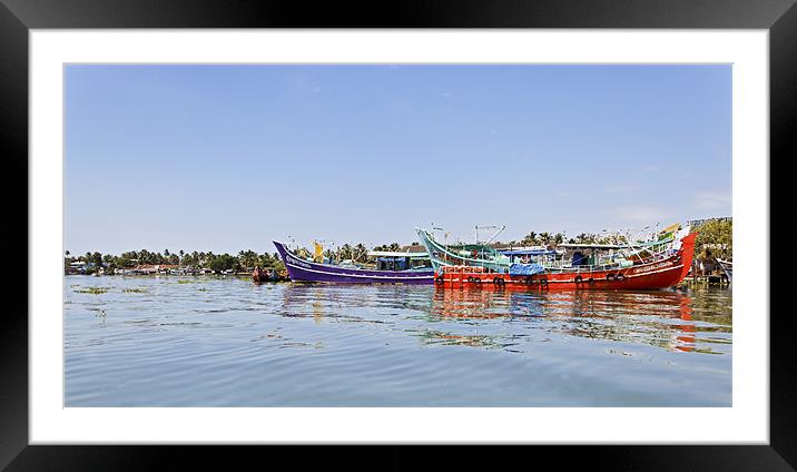 Colorful fishing boats moored Kochin Framed Mounted Print by Arfabita  
