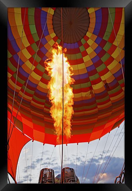 Flames from burners hot air balloon Framed Print by Arfabita  
