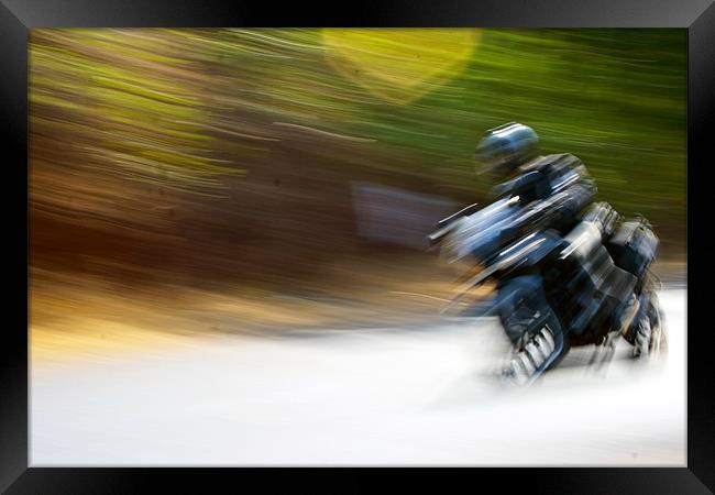 abstract of motorbiker zooming mumbai goa road ind Framed Print by Arfabita  