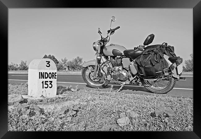 153kms Indore milestone desert storm motorbike Framed Print by Arfabita  