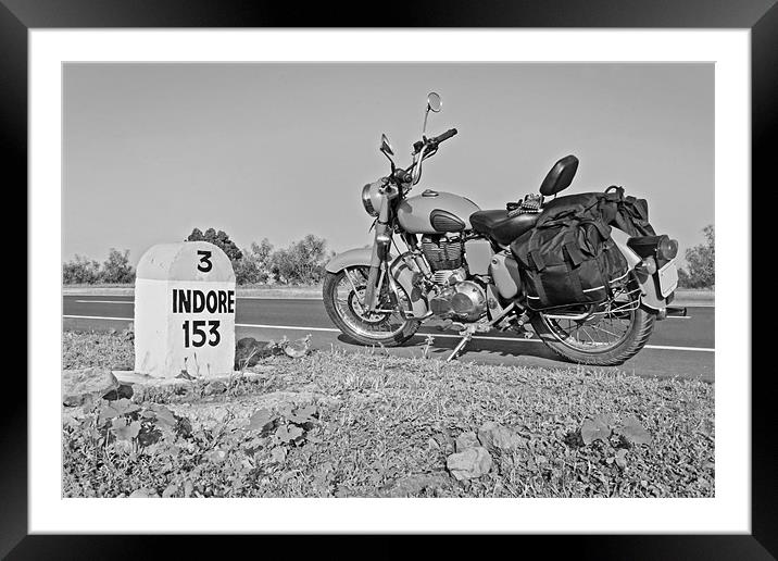 153kms Indore milestone desert storm motorbike Framed Mounted Print by Arfabita  
