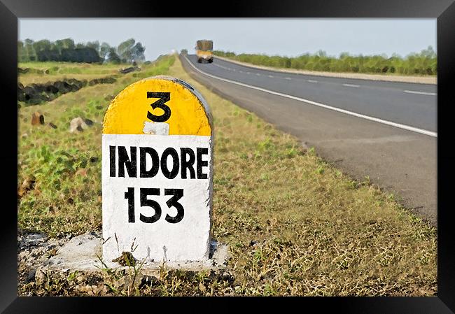 153 kilometers to Indore Milestone Framed Print by Arfabita  